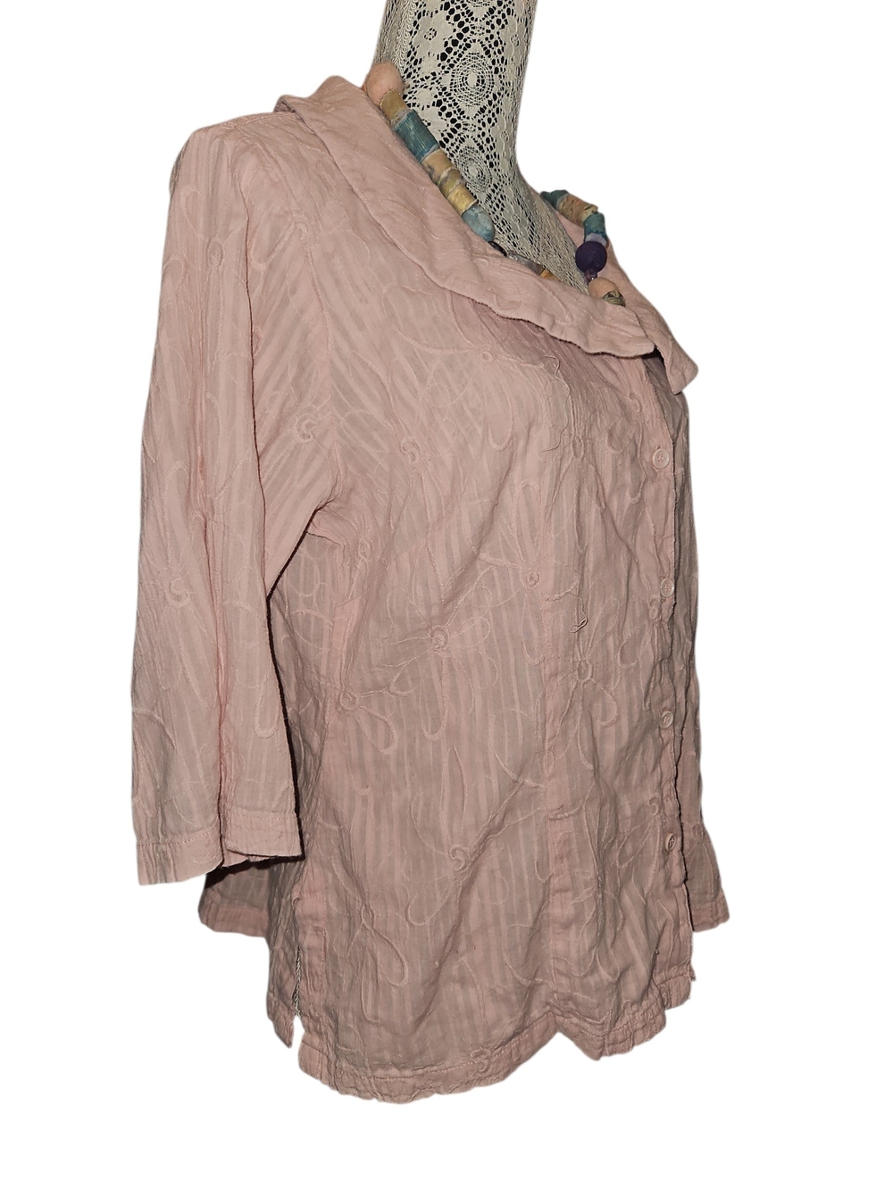 Light Pink Button-Front Textured Tunic Blouse